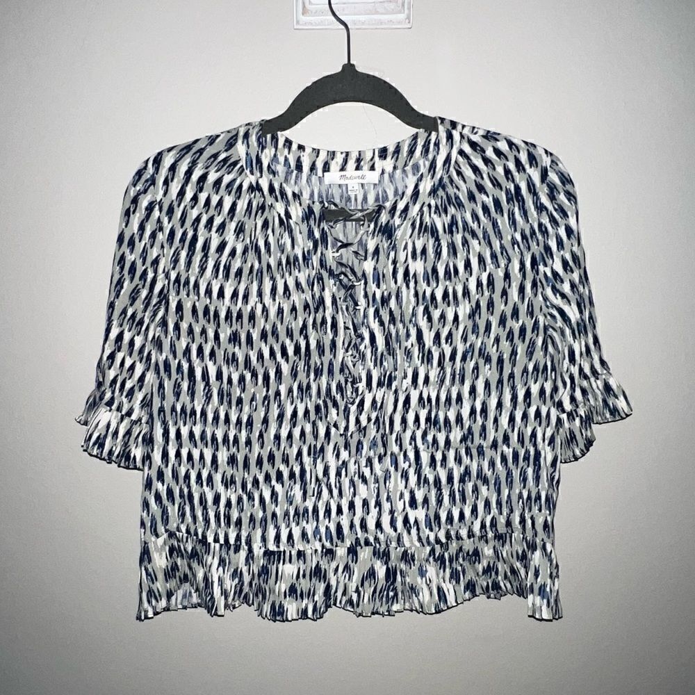 Madewell Sunpleat Lace-Up Top w/Painted Feathers - Sz S - Picture 4 of 16